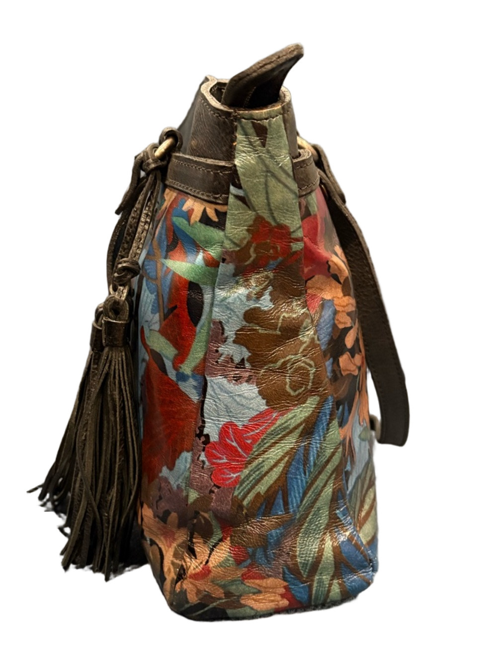 Patricia Nash Floral Leather Tote Bag Multicolor Tassel Zip Top Shoulder Bag EUC - Picture 4 of 16